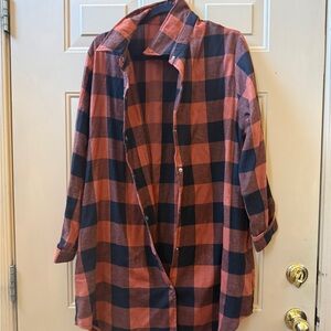 Plaid Button-Up Shirt in Red and Black